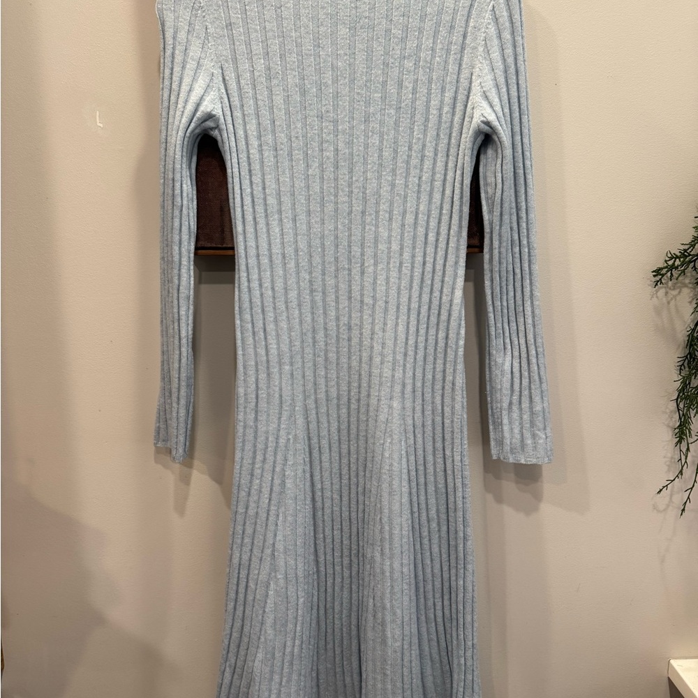 a new day Long Sleeve Rib-Knit Dress Light Blue Women’s Small ~ GREAT COND